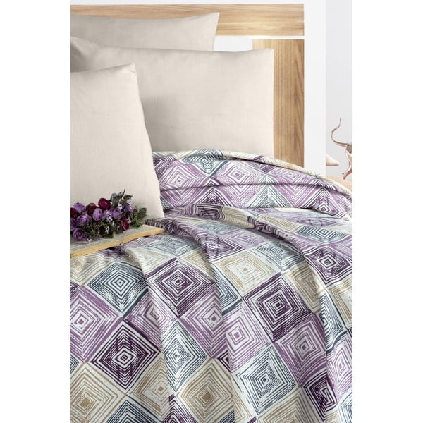 Vijolično/kremno belo bombažno pregrinjalo 200x230 cm Pique – Mila Home-image-1