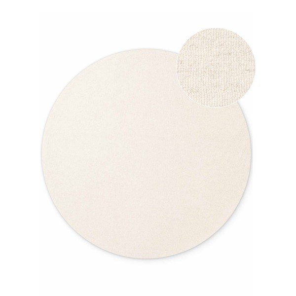 Kremno bela ročno tkana volnena okrogla preproga ø 160 cm Puristic Knots – Elle Decoration