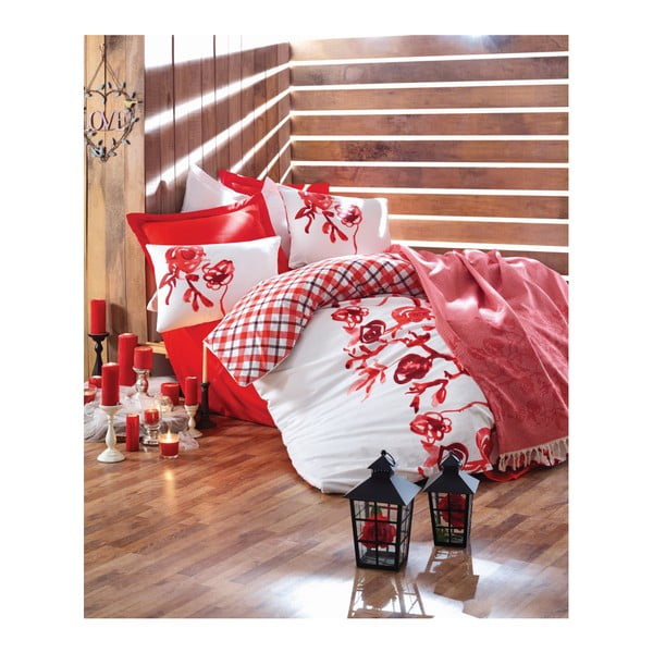 Božična bombažna posteljnina z rjuho za zakonsko posteljo Daraya, 200 x 220 cm
