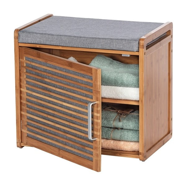 Sivo-rjava bambusova omarica za čevlje s klopjo Bahari – Wenko-image-3