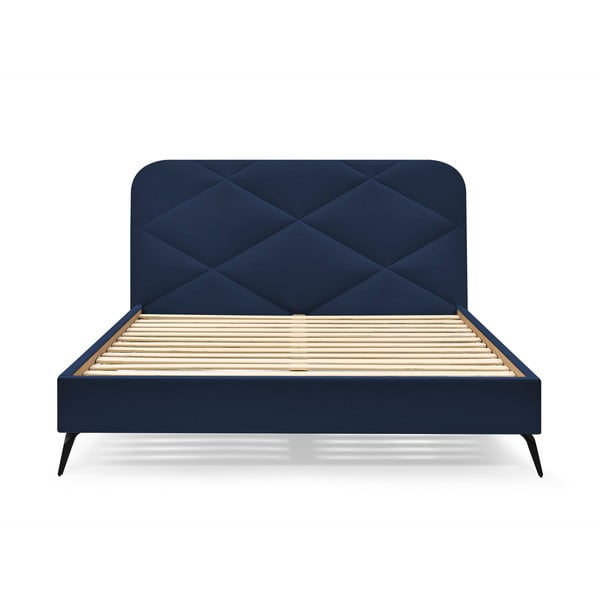 Temno modra oblazinjena zakonska postelja z letvenim dnom 160x200 cm Prune – Bobochic Paris-image-3