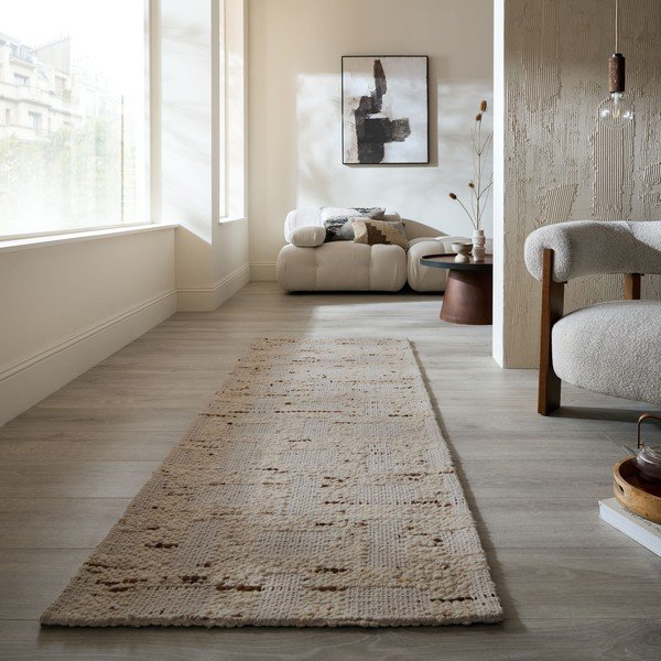 Ročno tkan tekač iz mešanice volne v naravni barvi 80x230 cm Rova Blend – Flair Rugs-image-1