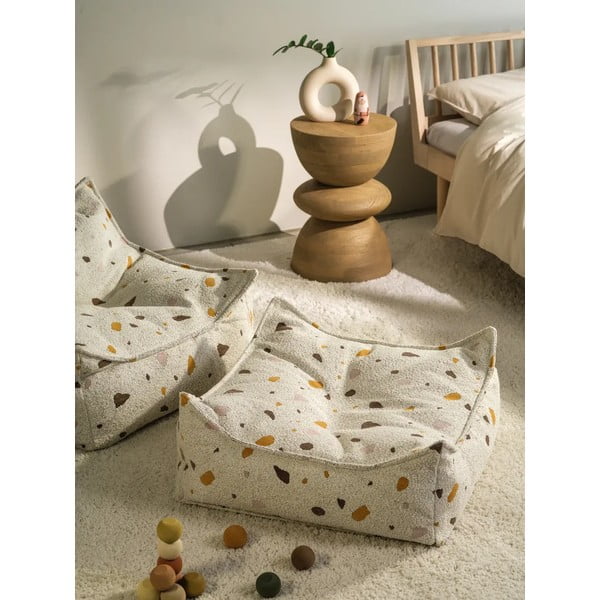 Bela otroška vreča za sedenje iz tkanine bouclé in šenilje Terrazzo Square – Wigiwama-image-1