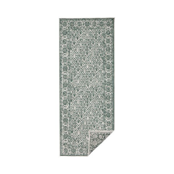 Sivo-zelena obojestranska zunanja preproga z vzorcem bougari Curacao, 80 x 350 cm-image-1