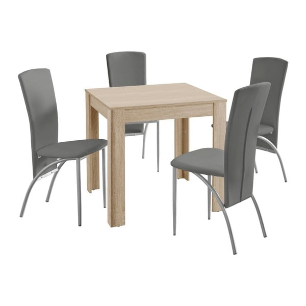 Garnitura jedilne mize in 4 bež jedilnih stolov Støraa Lori Nevada Duro Oak Light Grey