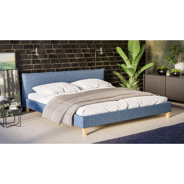 Modra oblazinjena zakonska postelja z letvenim dnom 200x200 cm Tina – Ropez-image-2