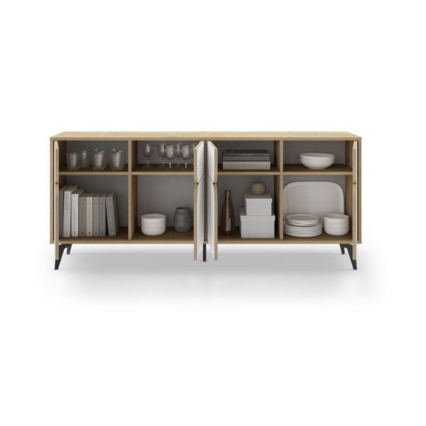 Bela/naravna nizka komoda v hrastovem dekorju 185x79 cm Nola – Marckeric-image-3