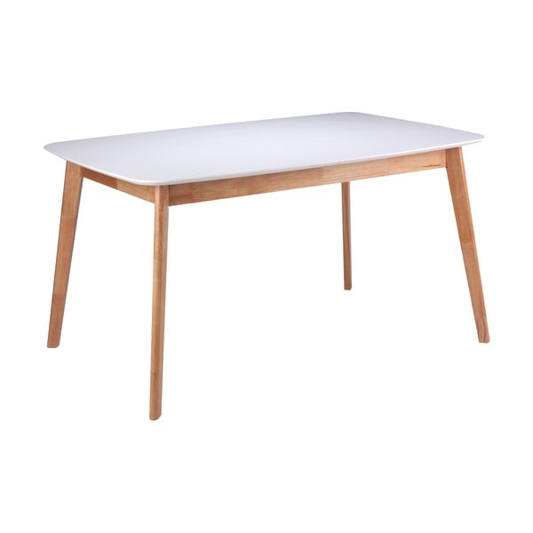 Bela raztegljiva jedilna miza z nogami iz kavčukovca sømcasa Enma, dolžina 120 cm