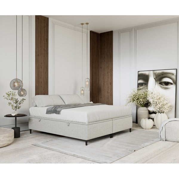 Svetlo siva oblazinjena zakonska postelja s prostorom za shranjevanje 200x200 cm Tate – Maison de Rêve-image-1