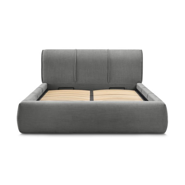 Siva oblazinjena zakonska postelja s prostorom za shranjevanje in letvenim dnom 180x200 cm Vernon – Bobochic Paris-image-3