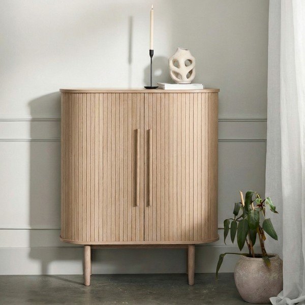 Omarica v hrastovem dekorju z drsnimi vrati v svetli naravni barvi 100x118x40 cm Meta – Unique Furniture-image-1