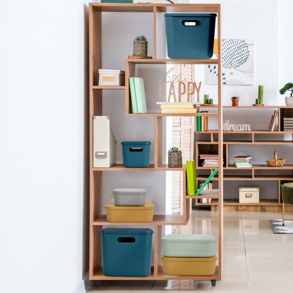 Svetlo zelena plastična škatla za shranjevanje s pokrovom 35,5x25,5x23 cm – Homéa-image-1