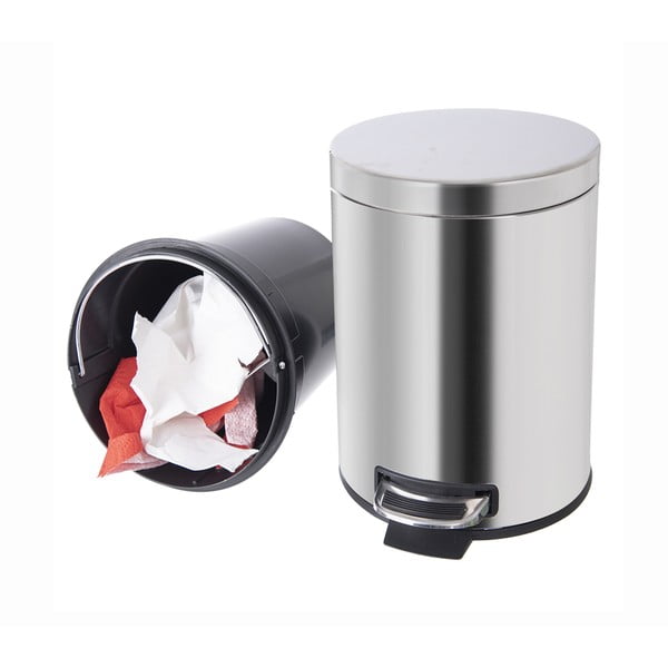 Koš za smeti s pedalom iz nerjavečega jekla v sijajno srebrni barvi 3 l – Orion-image-1