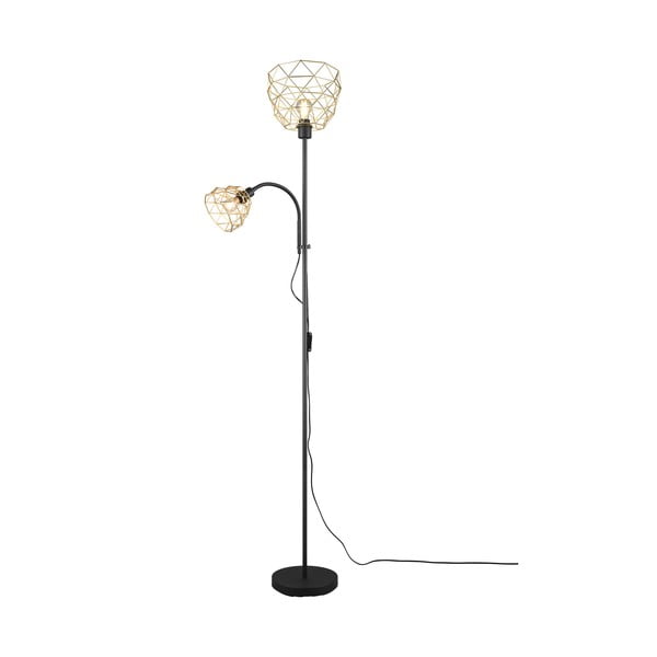Črna/zlata stoječa svetilka s kovinskim senčnikom (višina 180 cm) Haval – Trio