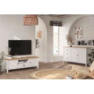 Bela/naravna nizka komoda iz masivnega bora 150x80,5 cm Misti – Marckeric