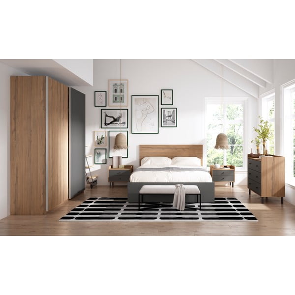 Črna zakonska postelja s prostorom za shranjevanje in letvenim dnom 160x200 cm Malta - Marckeric-image-4