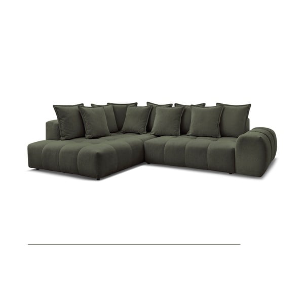 Zelena raztegljiva/s prostorom za shranjevanje kotna sedežna garnitura iz šenilje (levi kot/v obliki črke L) Everest – Bobochic Paris-image-3