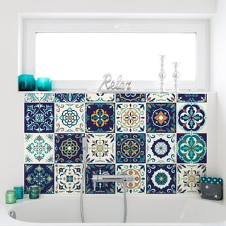 Komplet 30 stenskih nalepk Ambiance Tiles Azulejos Forli, 10 x 10 cm