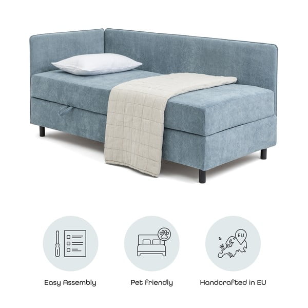 Modra oblazinjena postelja s prostorom za shranjevanje z vzmetnico 90x200 cm Avela – Bonami Selection-image-4