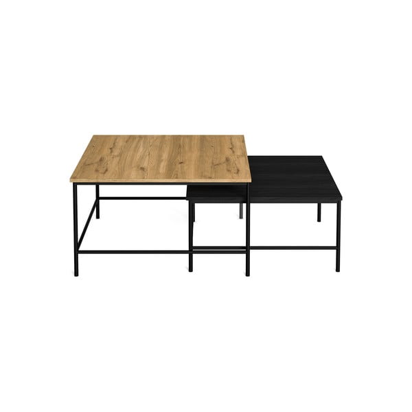 Črne/naravne mizice v kompletu 2 ks z mizno ploščo v hrastovem dekorju 80x80 cm Fiorenza – Marckeric-image-2