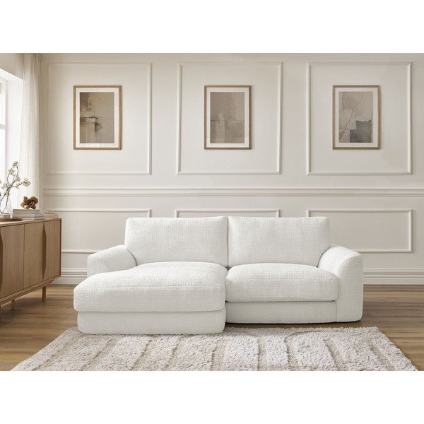 Bela kotna sedežna garnitura iz šenilje (levi kot/z ležalnikom) Leonore – Bobochic Paris-image-1