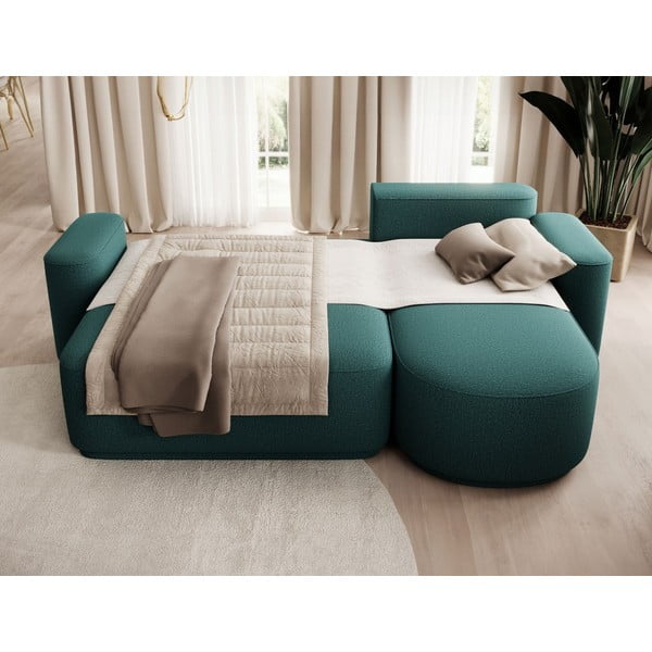 Zelena raztegljiva/s prostorom za shranjevanje kotna sedežna garnitura iz šenilje (desni kot/z ležalnikom) Aurumm – ELTAP-image-4