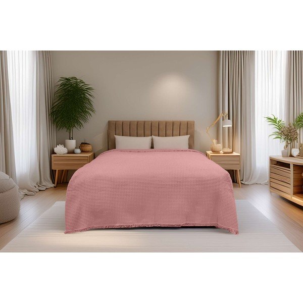 Rožnato bombažno pregrinjalo 140x200 cm Waffle – Mijolnir-image-1