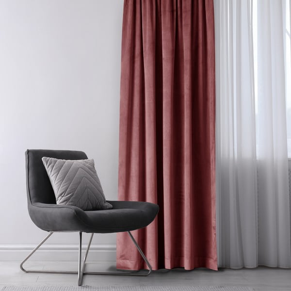 Rožnata žametna zavesa za delno zatemnitev 140x245 cm Eyelets – Restilo-image-1