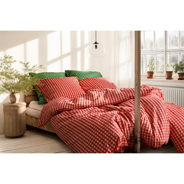 Rdeča/rumena podaljšana posteljnina za zakonsko posteljo iz krepa 200x220 cm Bæk&Bølge – JUNA-image-4