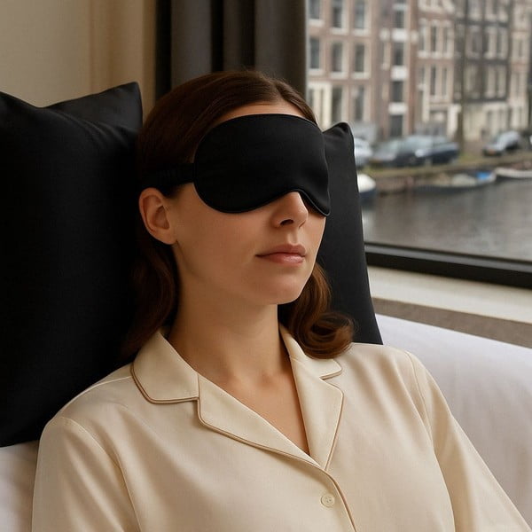 Črna svilena maska za spanje Mulberry Silk – Mila Home Luxury-image-1