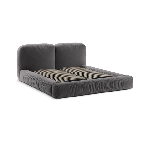 Siva oblazinjena zakonska postelja s prostorom za shranjevanje in z letvenim dnom 200x200 cm Martina – Micadoni -image-3