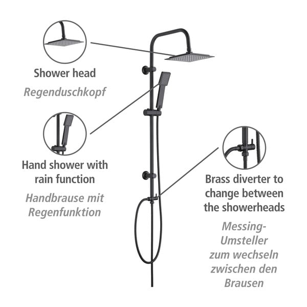 Mat črna tuš garnitura iz nerjavečega jekla 101 cm Cuadro – Wenko-image-4