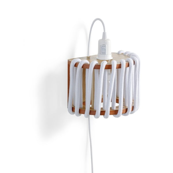 Bela stenska svetilka z leseno strukturo EMKO Macaron, dolžina 20 cm-image-3