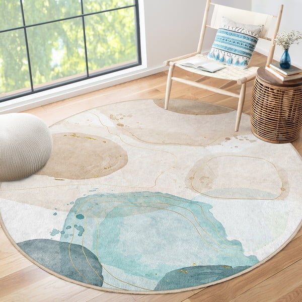 Modra/bež pralna okrogla preproga ø 120 cm Puddle – Mila Home-image-4