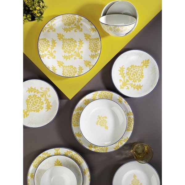 24-delni belo-rumeni jedilni set iz porcelana Kütahya Porselen Ornaments-image-1