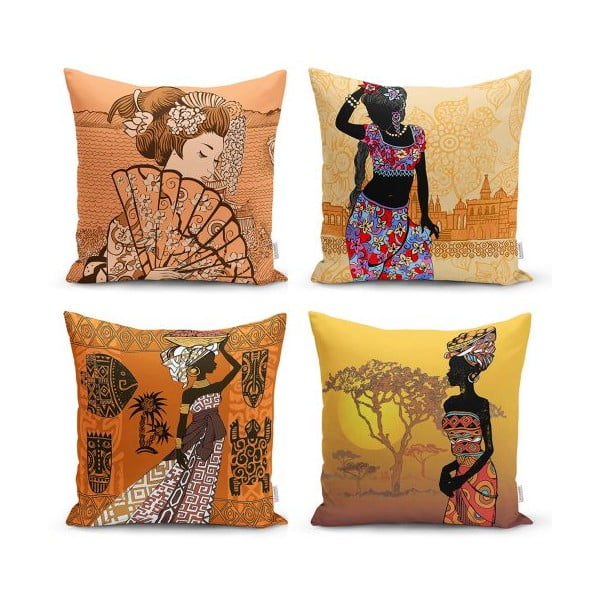 Komplet 4 dekorativnih prevlek za vzglavnik Minimalist Cushion Covers Eastern Ethnic, 45 x 45 cm