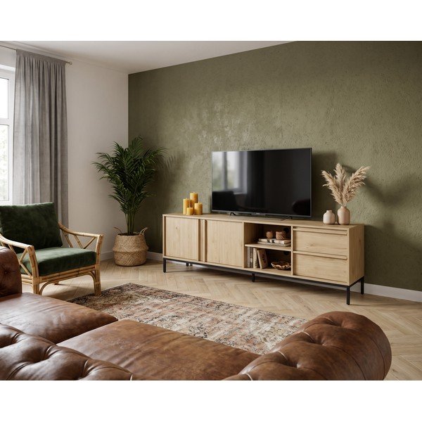 TV omarica v hrastovem dekorju v naravni barvi 180x59x40 cm Luc – Marckeric-image-1