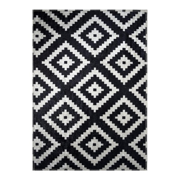 Črno-bela vzorčasta trpežna preproga Vitaus Siyah, 50 x 80 cm
