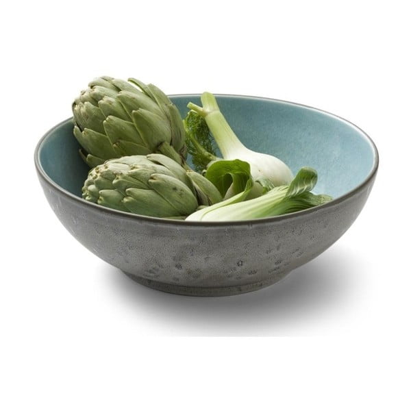 Skleda za solato iz sive keramike z notranjo glazuro v svetlo modri barvi Bitz Mensa, premer 30 cm-image-3