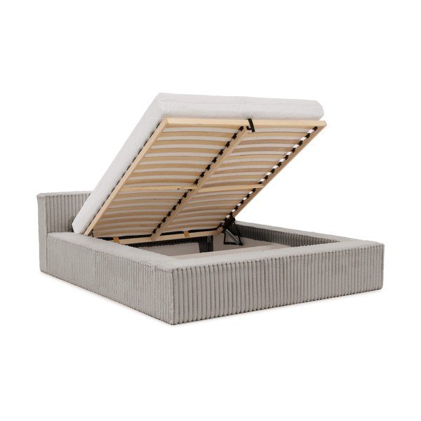 Siva oblazinjena zakonska postelja s prostorom za shranjevanje in z letvenim dnom 160x200 cm Cloe – Ropez-image-2