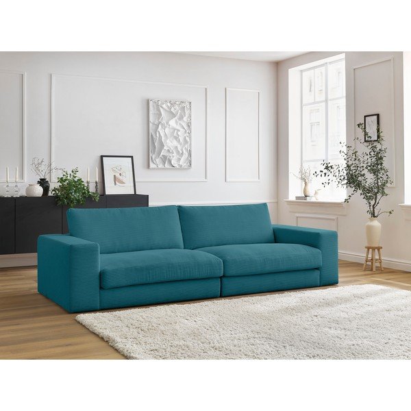 Modra sedežna garnitura iz rebrastega žameta 274 cm Leonard – Bobochic Paris-image-1