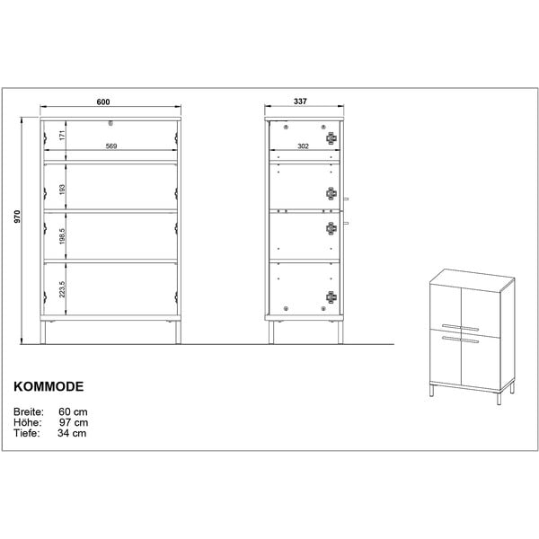 Temno siva visoka kopalniška omarica v hrastovem dekorju 60x97 cm Yonkers - Germania-image-4