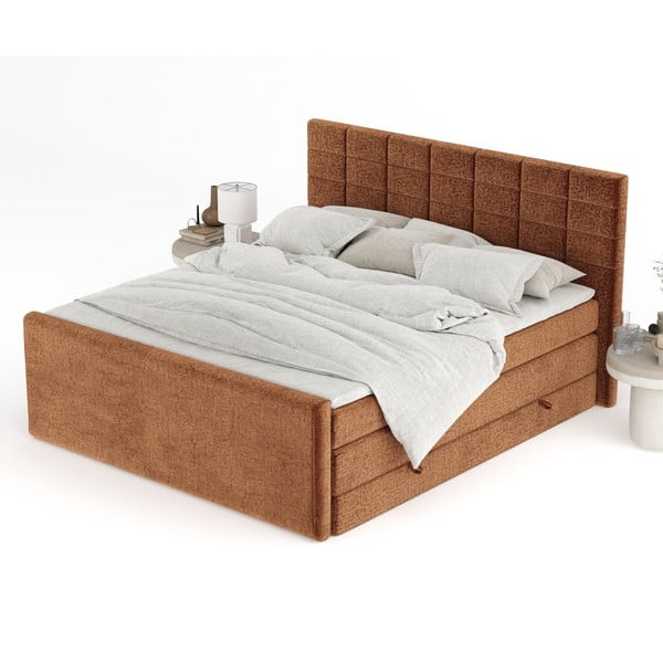 Oranžna boxspring postelja s prostorom za shranjevanje 140x200 cm Ava – Maison de Rêve-image-4