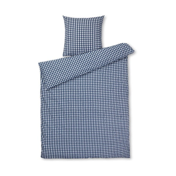 Bela/temno modra podaljšana posteljnina iz krepa 140x220 cm Bæk&Bølge – JUNA
