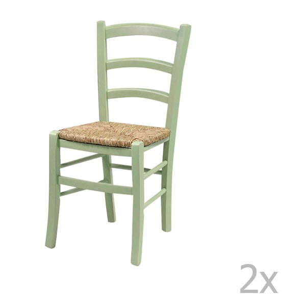 Komplet 2 zelenih jedilnih stolov iz masivnega lesa Evergreen House Straw