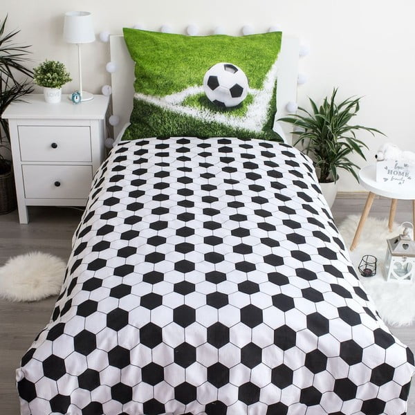 Zelena enojna bombažna otroška posteljnina 140x200 cm Football – Jerry Fabrics-image-2
