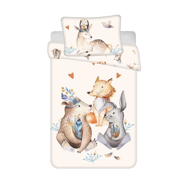 Bež bombažna otroška posteljnina za otroško posteljico 100x135 cm Animals "Woodland" – Jerry Fabrics