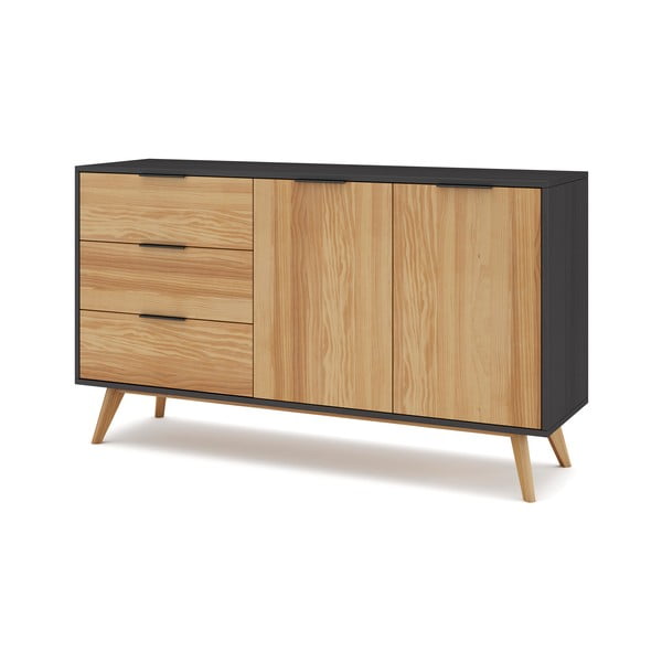 Črna/naravna nizka komoda iz masivnega bora 140x81 cm Lavis – Marckeric-image-2