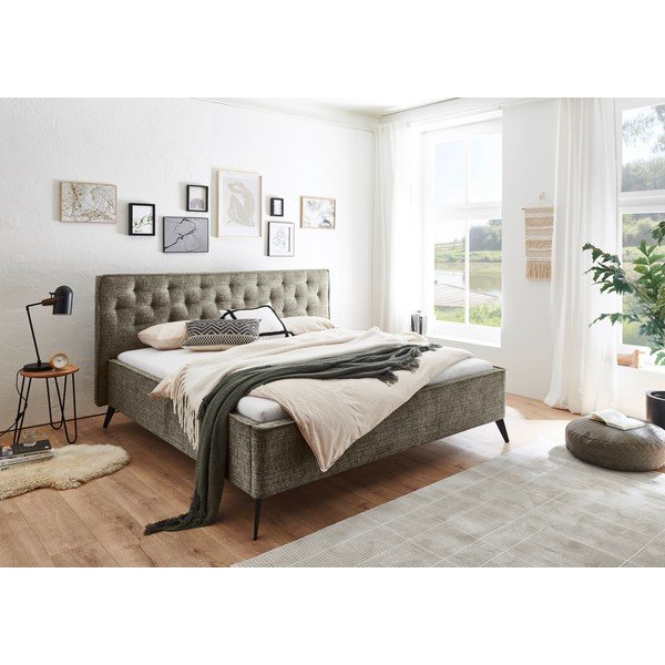 Temno zelena oblazinjena zakonska postelja brez letvenega dna 180x200 cm Alicante – Meise Möbel-image-1