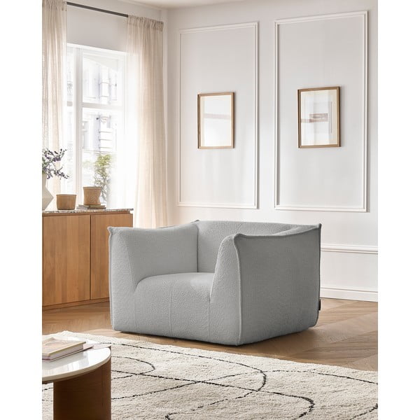 Svetlo siv fotelj iz tkanine bouclé Giorgia – Bobochic Paris-image-1